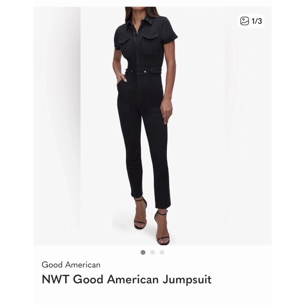 GOOD AMERICAN Black Fit For Success Women's M Medium Denim Jumpsuit NEW